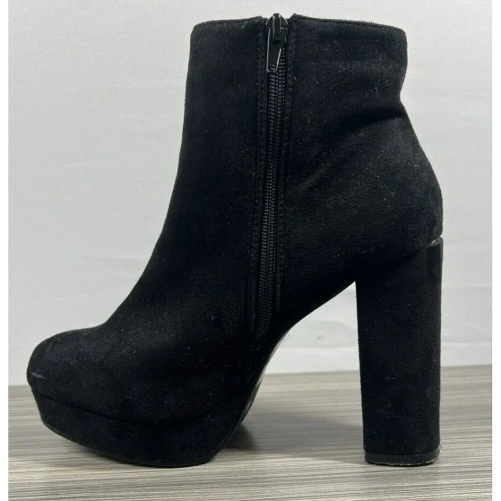 Steve‎ Madden Boots Women's 9 Black Synthetic Zip Platform Heels Ankle Booties